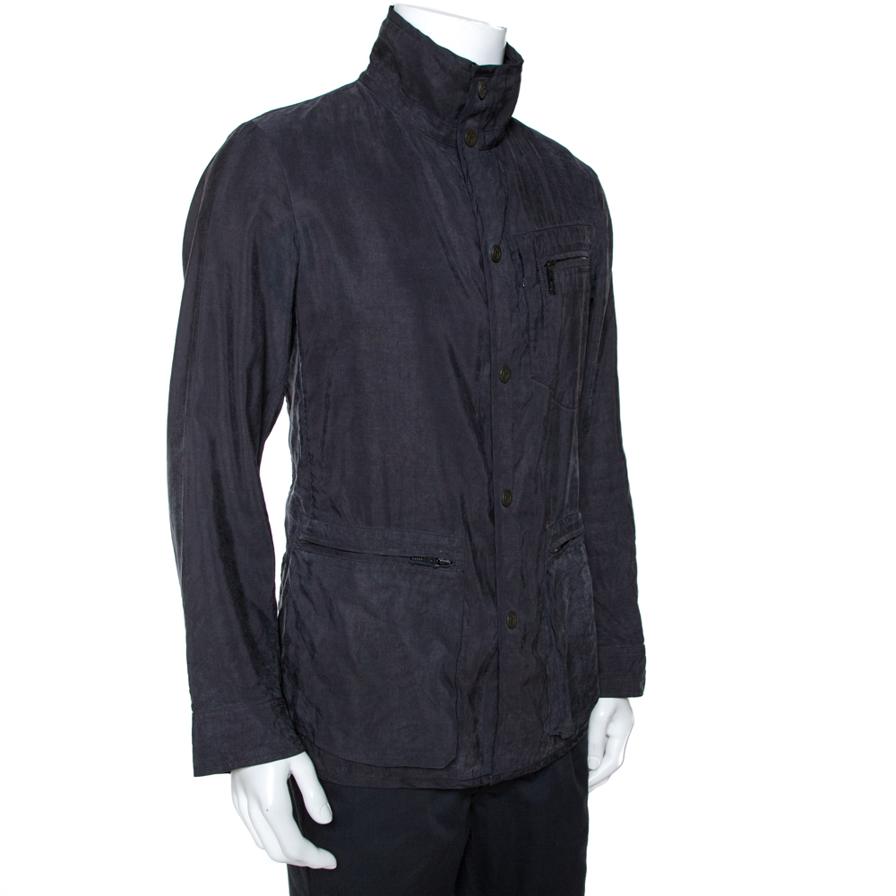 

Giorgio Armani Slate Grey Linen Cotton Zip Front Overcoat
