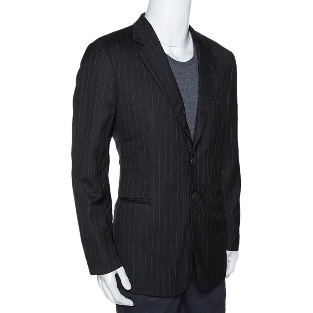 

Giorgio Armani Black Pinstripe Wool Two Buttoned Blazer