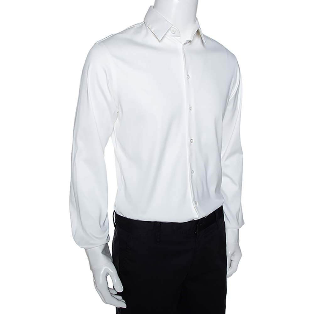 

Giorgio Armani Off White Cotton Jersey Button Front Shirt