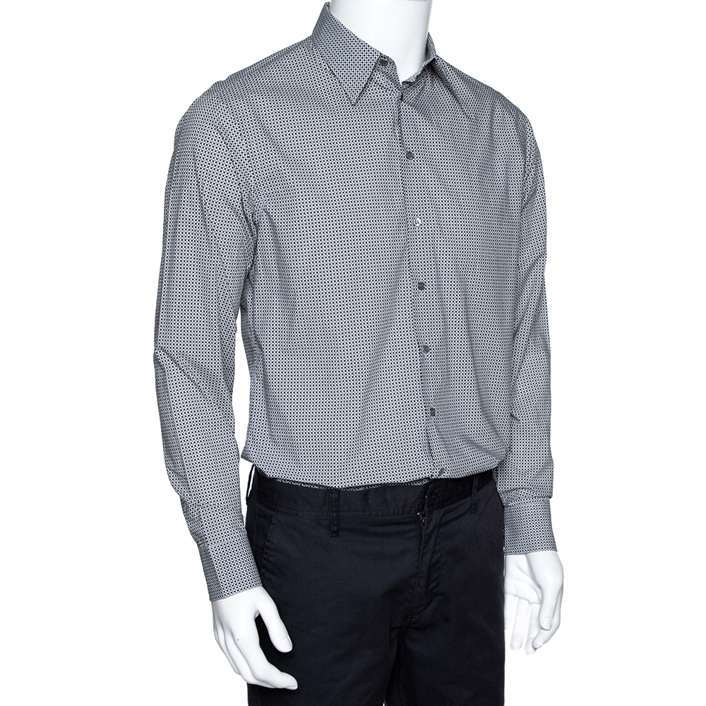 

Giorgio Armani Monochrome Check Print Cotton Long Sleeve Shirt, Black