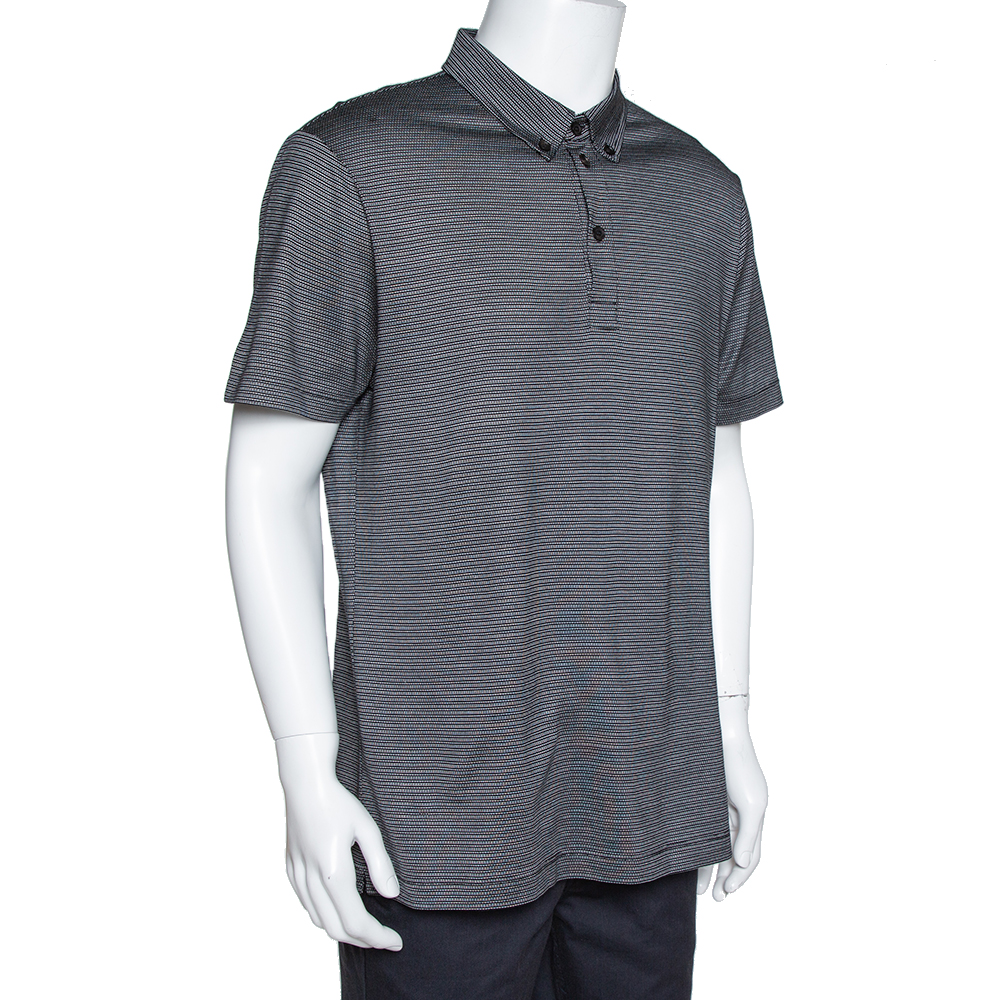 

Giorgio Armani Black Silk & Cotton Stripe Pattern Knit Polo T-Shirt 3XL