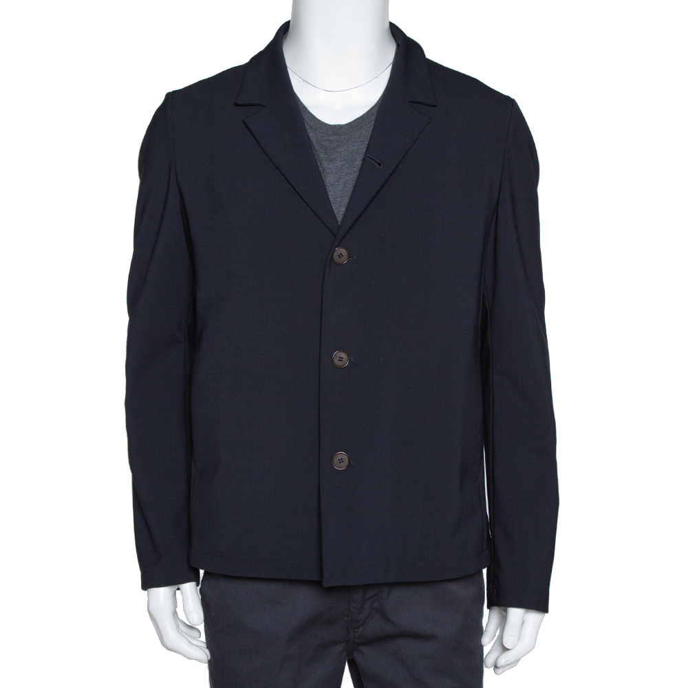 

Giorgio Armani Navy Blue Stretch Wool Button Front Jacket