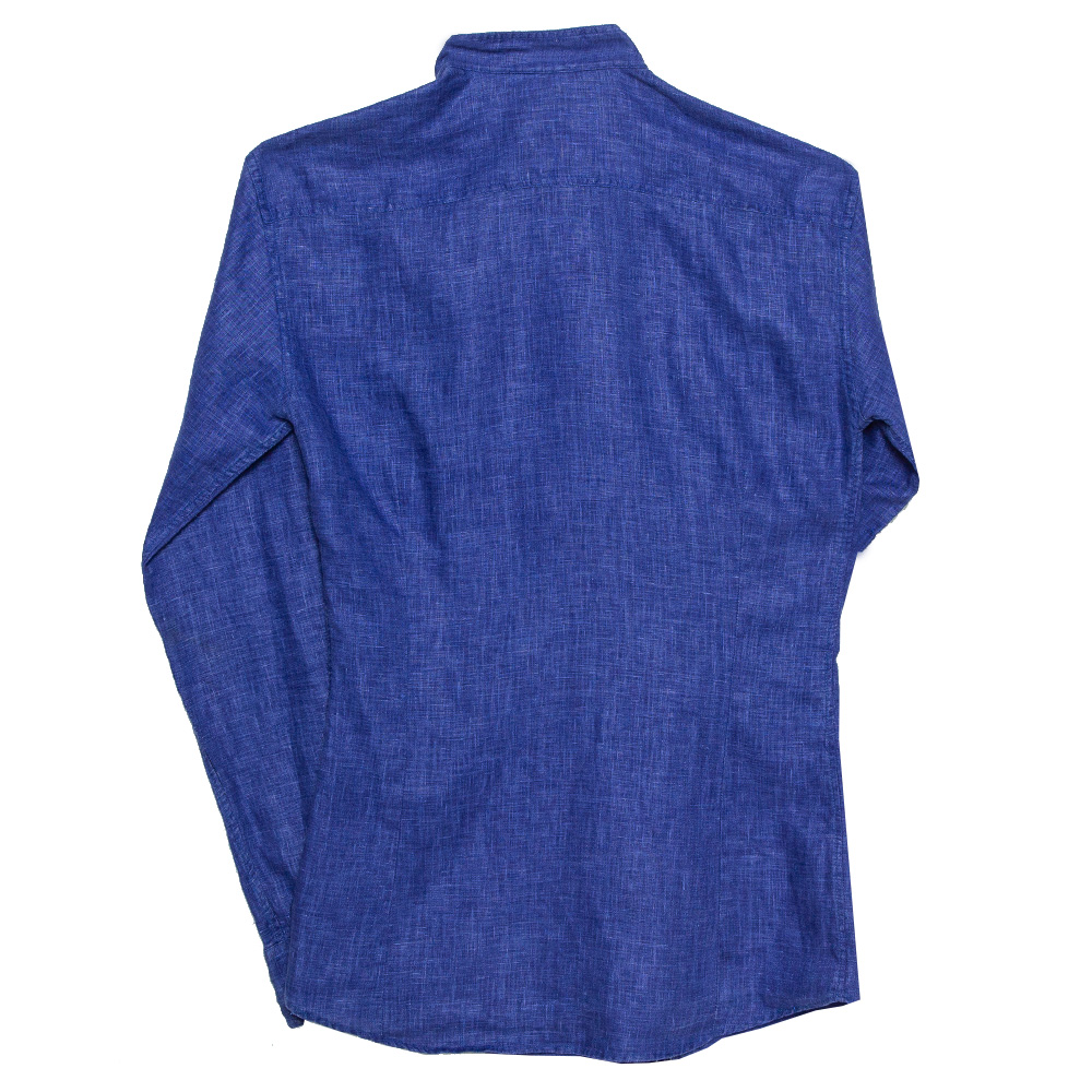 

Giorgio Armani Blue Linen Stand Collar Zipper Front Shirt