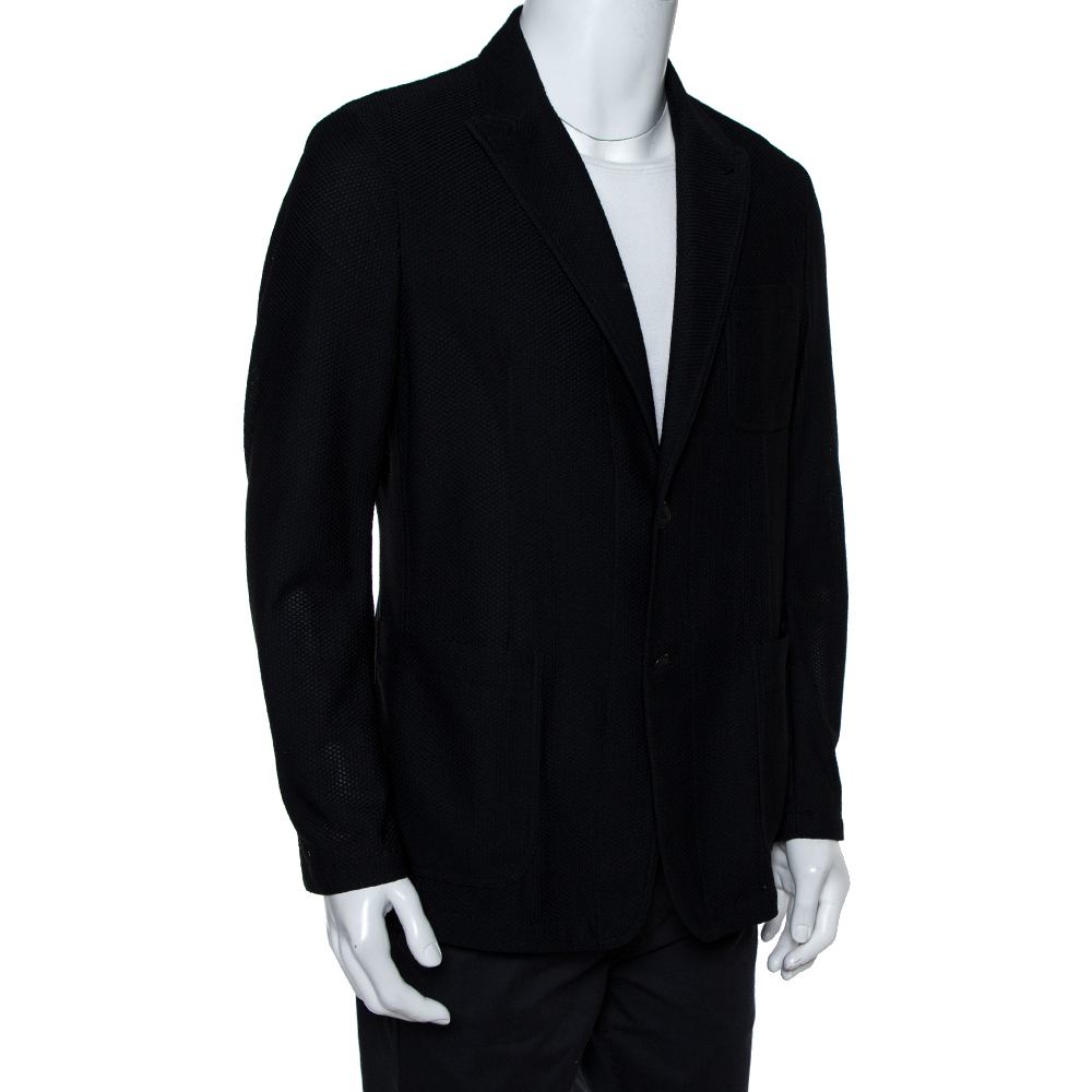 

Giorgio Armani Midnight Blue Mesh Button Front Blazer, Navy blue