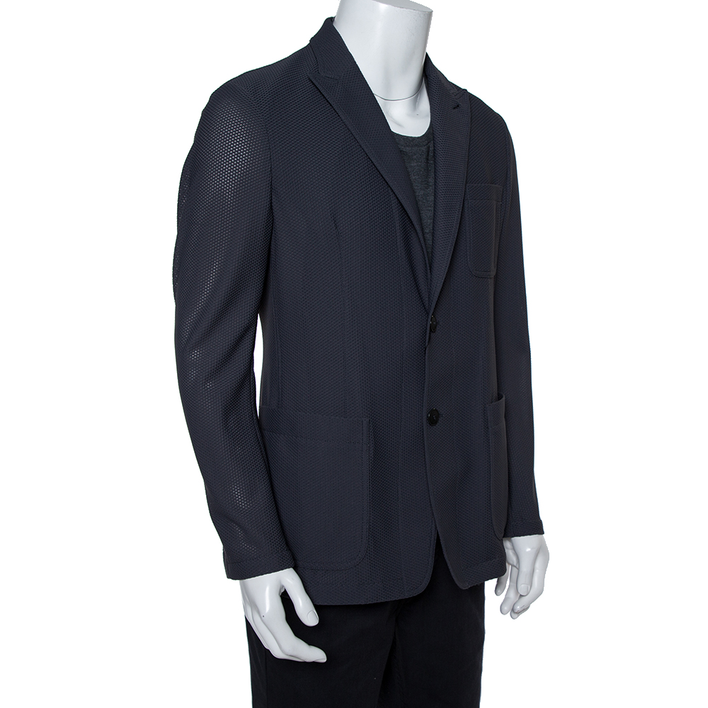

Giorgio Armani Dark Grey Mesh Button Front Blazer