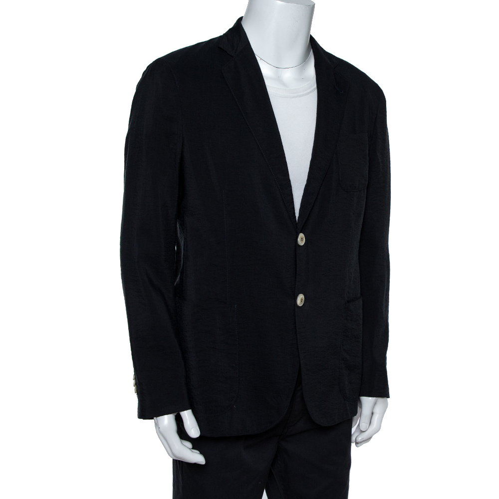 

Giorgio Armani Navy Blue Silk Button Front Blazer