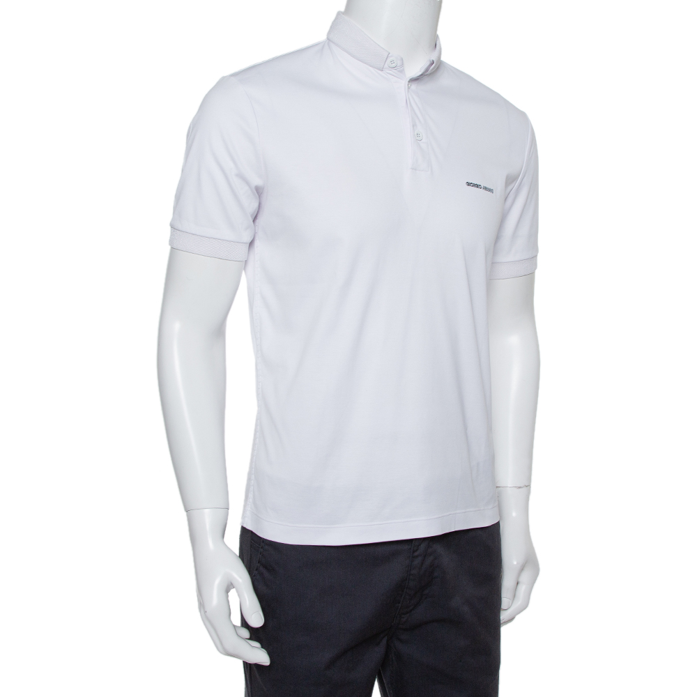 

Giorgio Armani White Cotton Stand Collar T-Shirt
