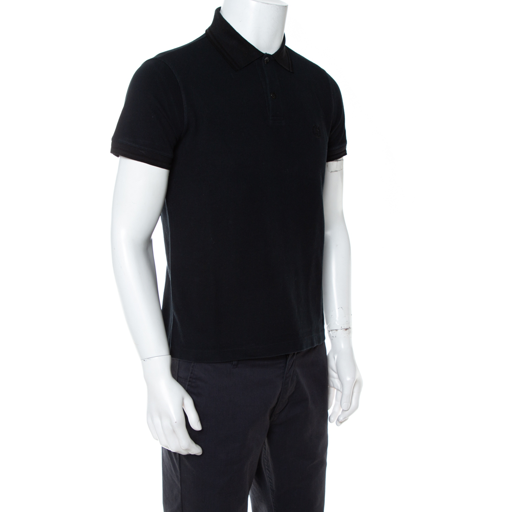 

Giorgio Armani Black Cotton Pique Striped Polo T-Shirt