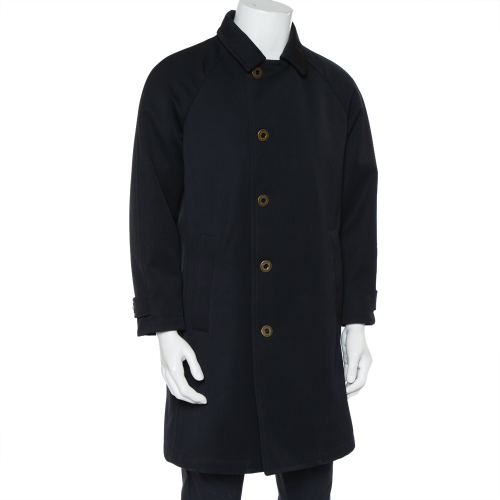 

Giorgio Armani Black Wool Water Repellent Button Front Coat, Navy blue