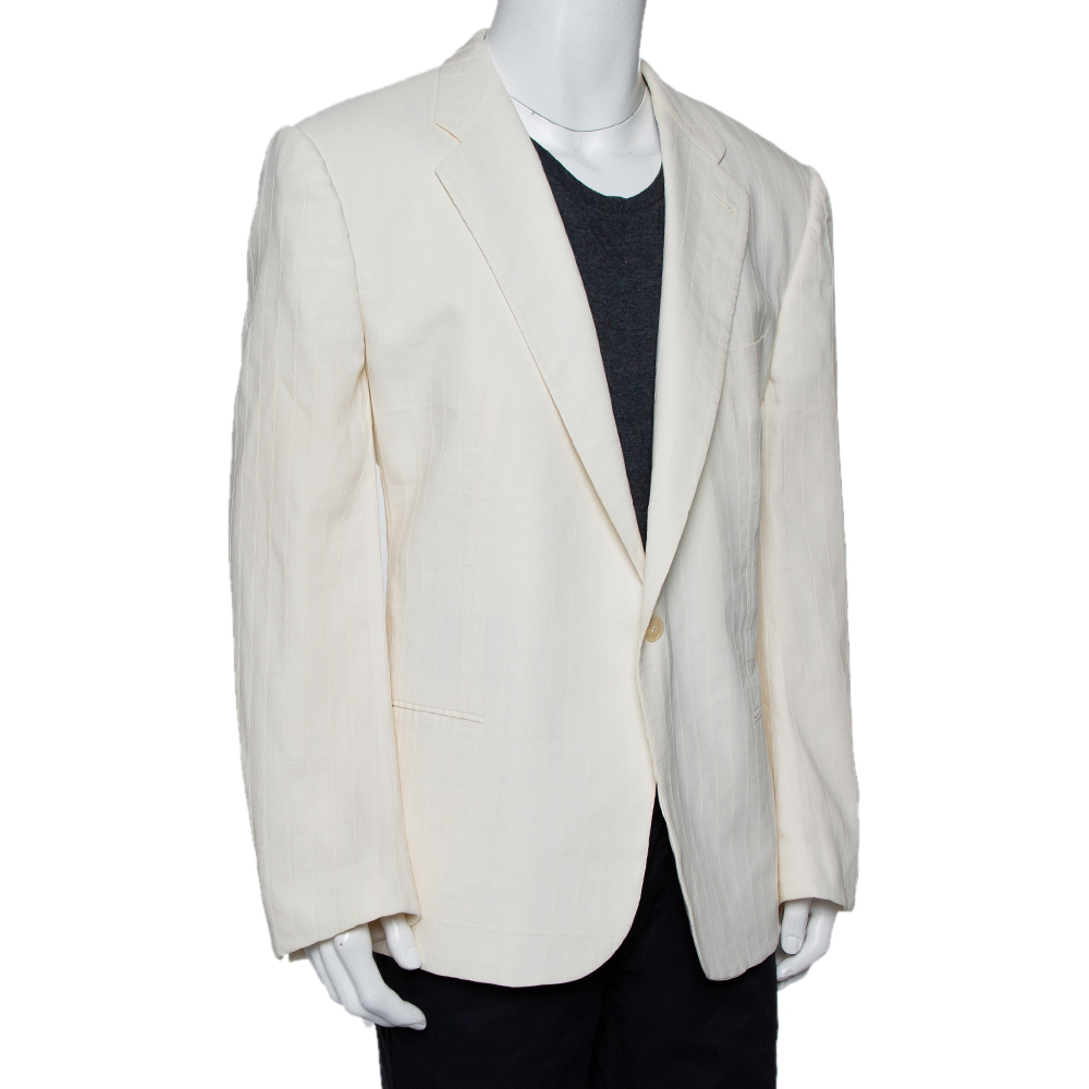 

Giorgio Armani Cream Fiber & Silk Button Front Blazer