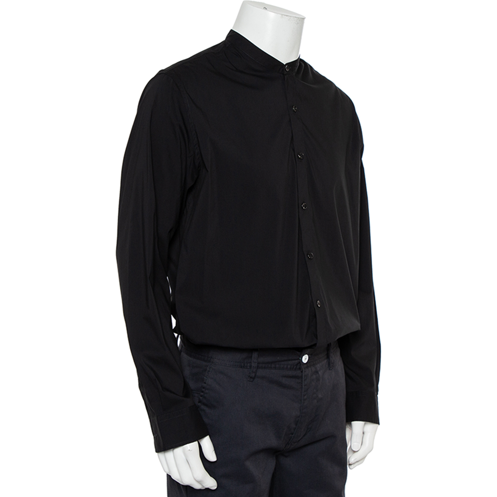 

Giorgio Armani Black Cotton Stand Collar button Front Shirt