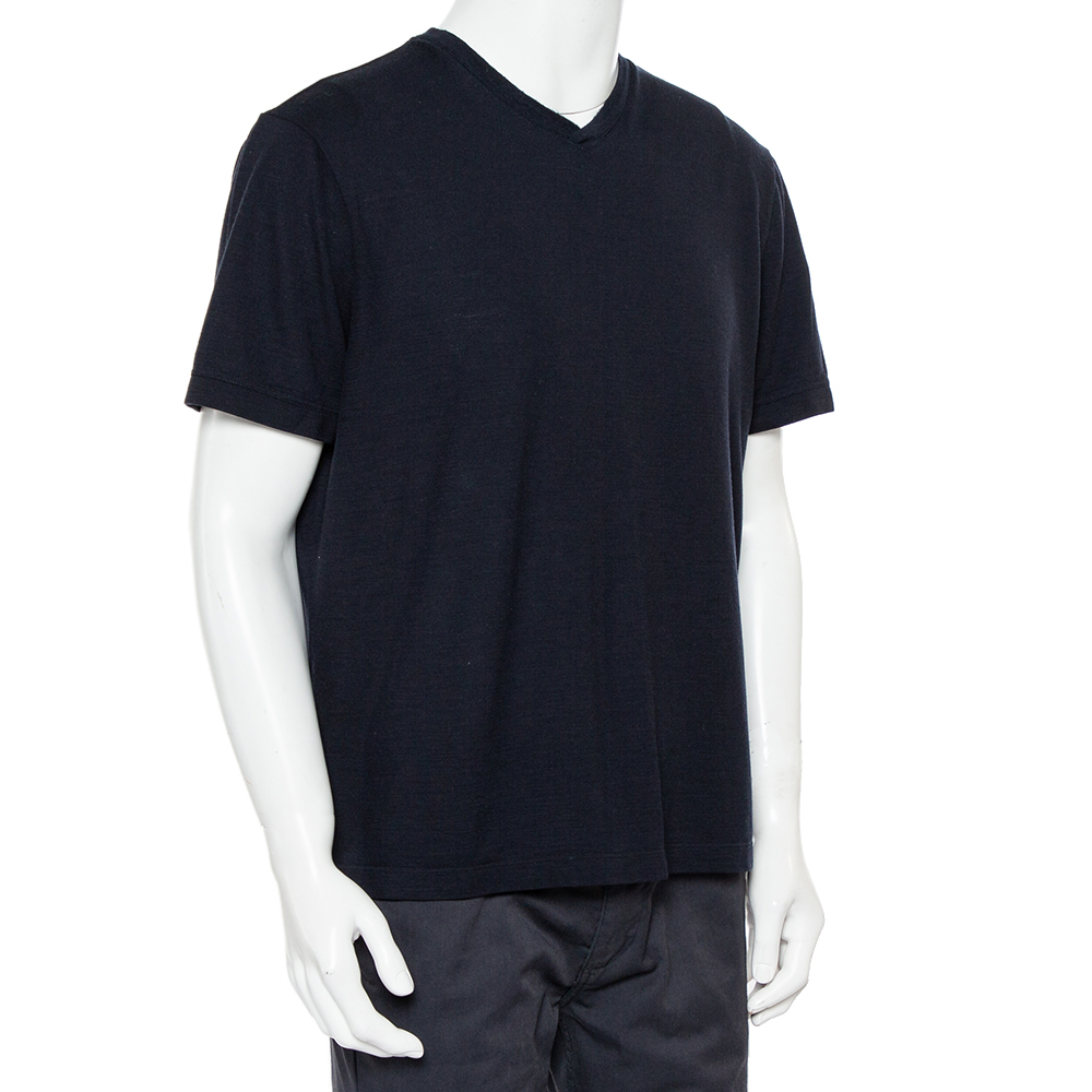 

Giorgio Armani Midnight Blue Knit V-Neck T-Shirt, Navy blue