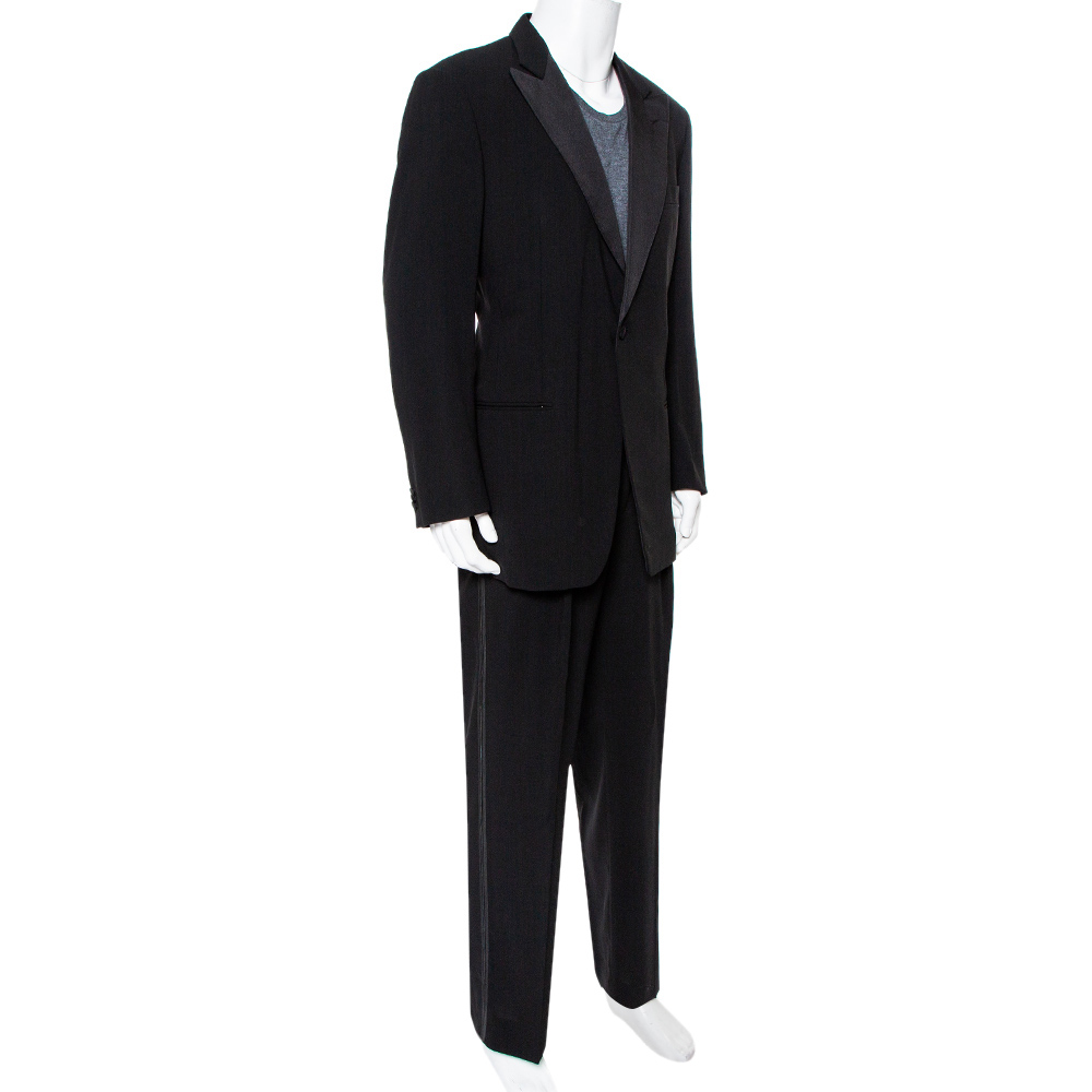 

Giorgio Armani Black Wool Contrast Trim Detail Button Front Suit