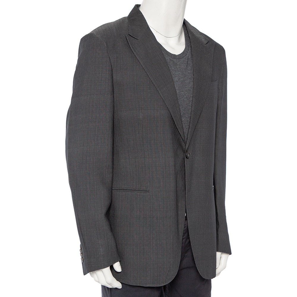 

Giorgio Armani Charcoal Grey Patterned Wool Button Front Blazer 3XL