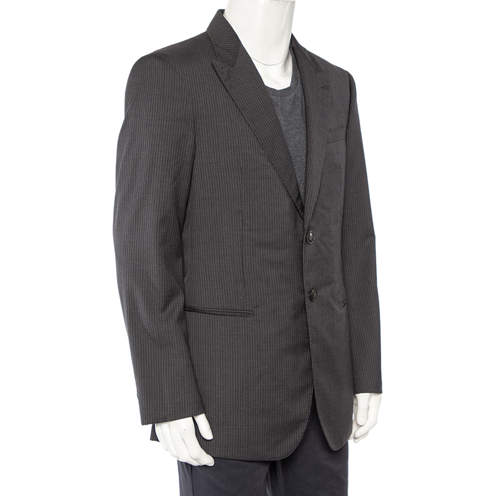 

Giorgio Armani Charcoal Grey Striped Wool Button Front Blazer 3XL