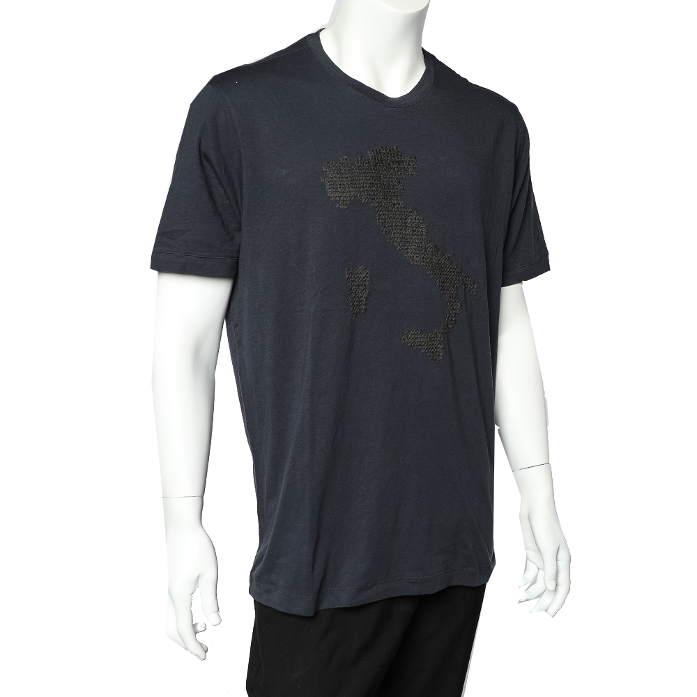 

Giorgio Armani Blue Embroidered Cotton Crewneck T-Shirt 3XL