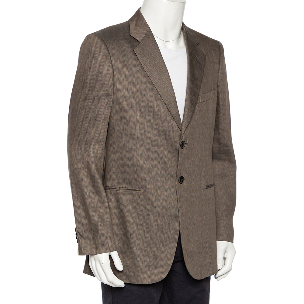 

Giorgio Armani Beige Patterned Linen & Silk Button Front Blazer XL