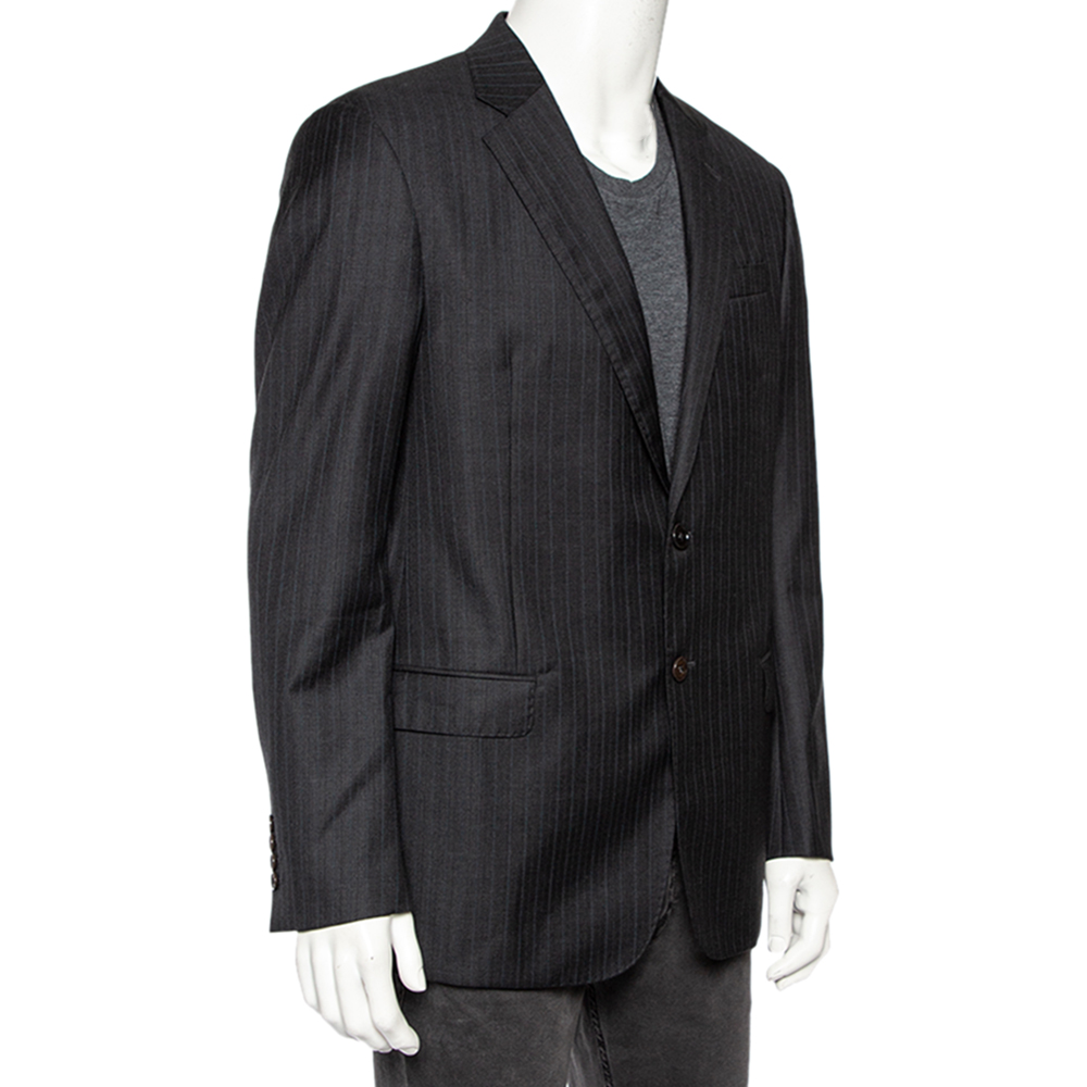 

Giorgio Armani Charcoal Grey Striped Wool Single Breasted Soft Fit Blazer