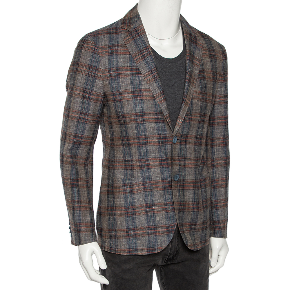 

Giorgio Armani Grey Checkered Wool & Silk Single Breasted Blazer