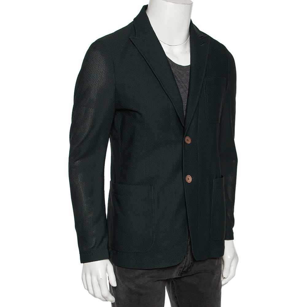 

Giorgio Armani Green Textured Stretch Knit Single Breasted Blazer