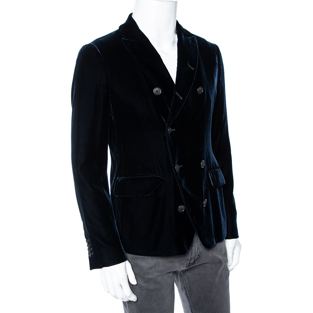 

Giorgio Armani Midnight Blue Velvet Double Breasted Blazer