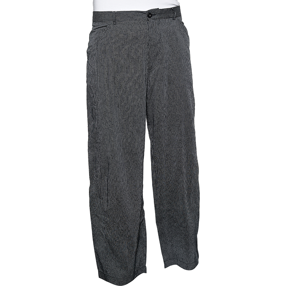 

Giorgio Armani Navy Blue Striped Linen Wide Leg Pants