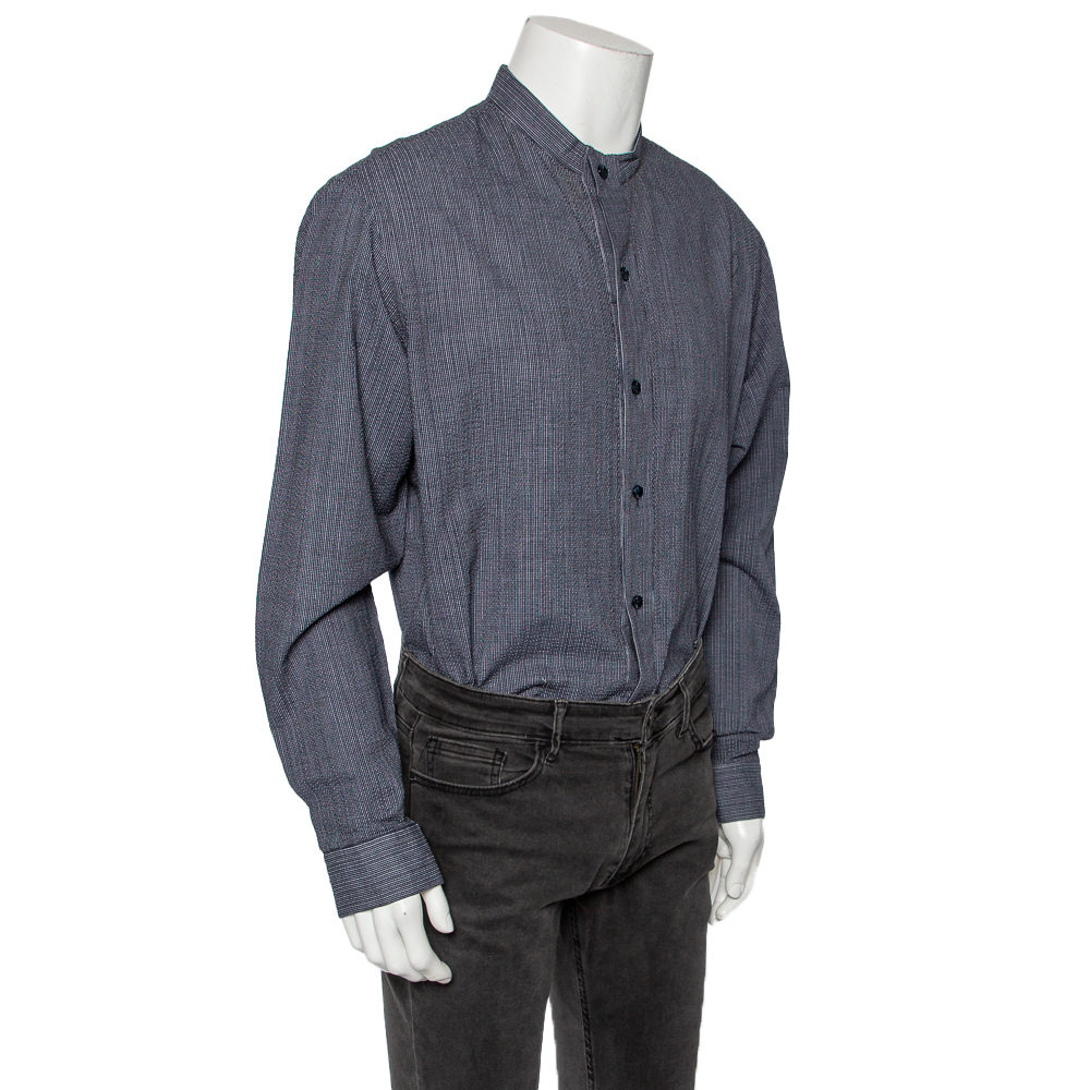 

Giorgio Armani Navy Blue Striped Crinkled Cotton Button Front Shirt 3XL