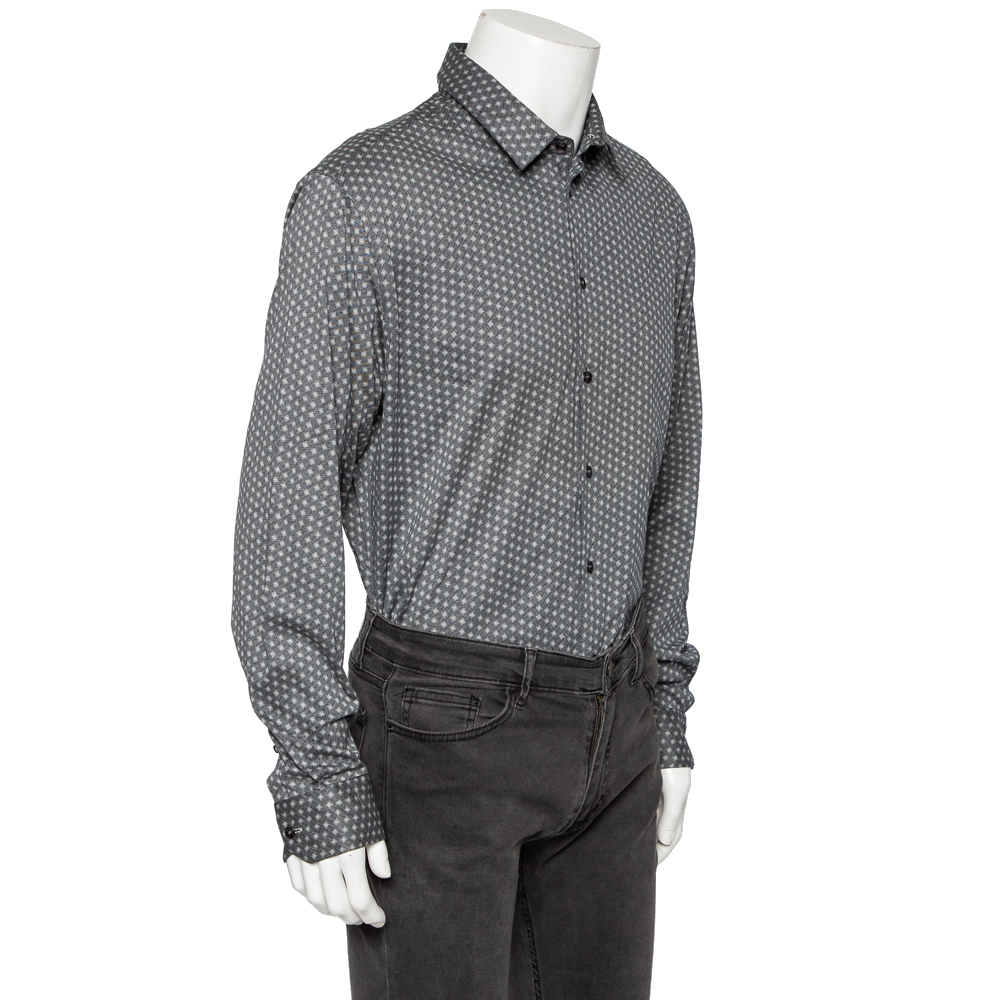 

Giorgio Armani Grey Printed Cotton Button Front Shirt
