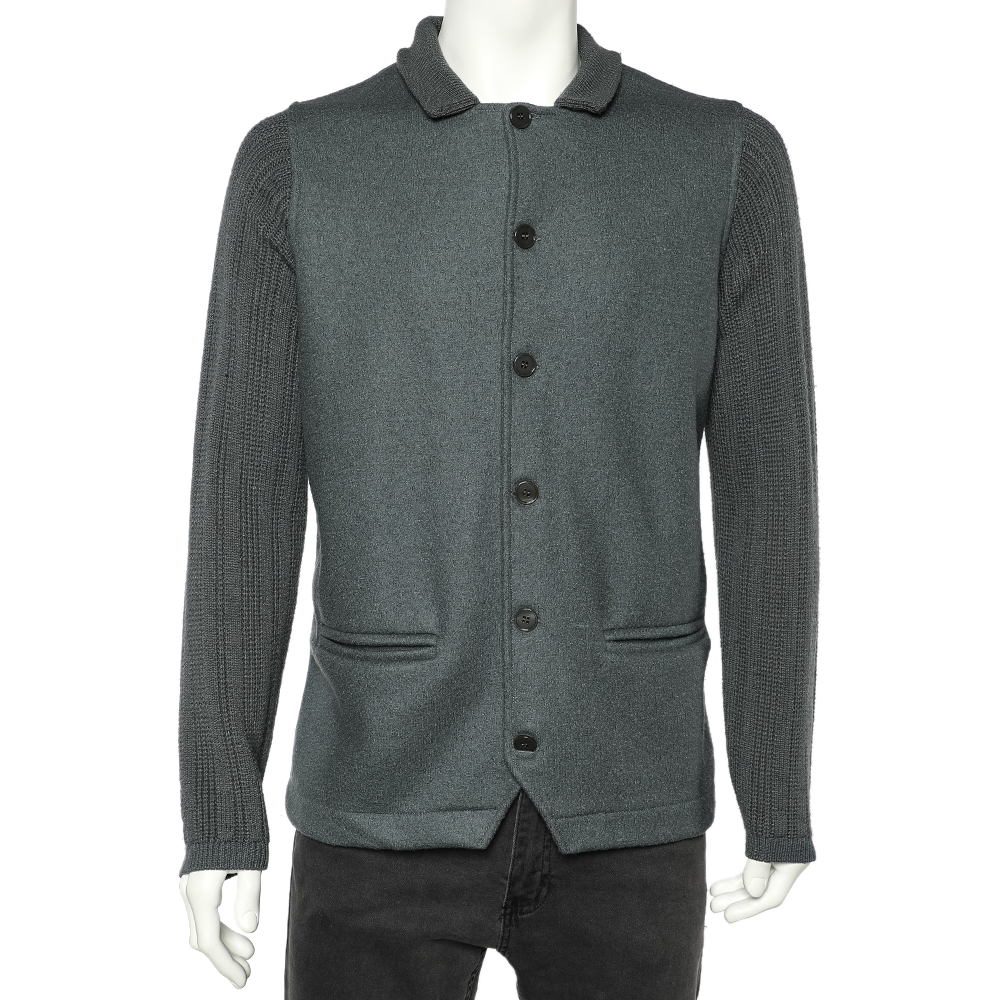

Giorgio Armani Grey Wool & Knit Sleeve Detail Button Front Jacket