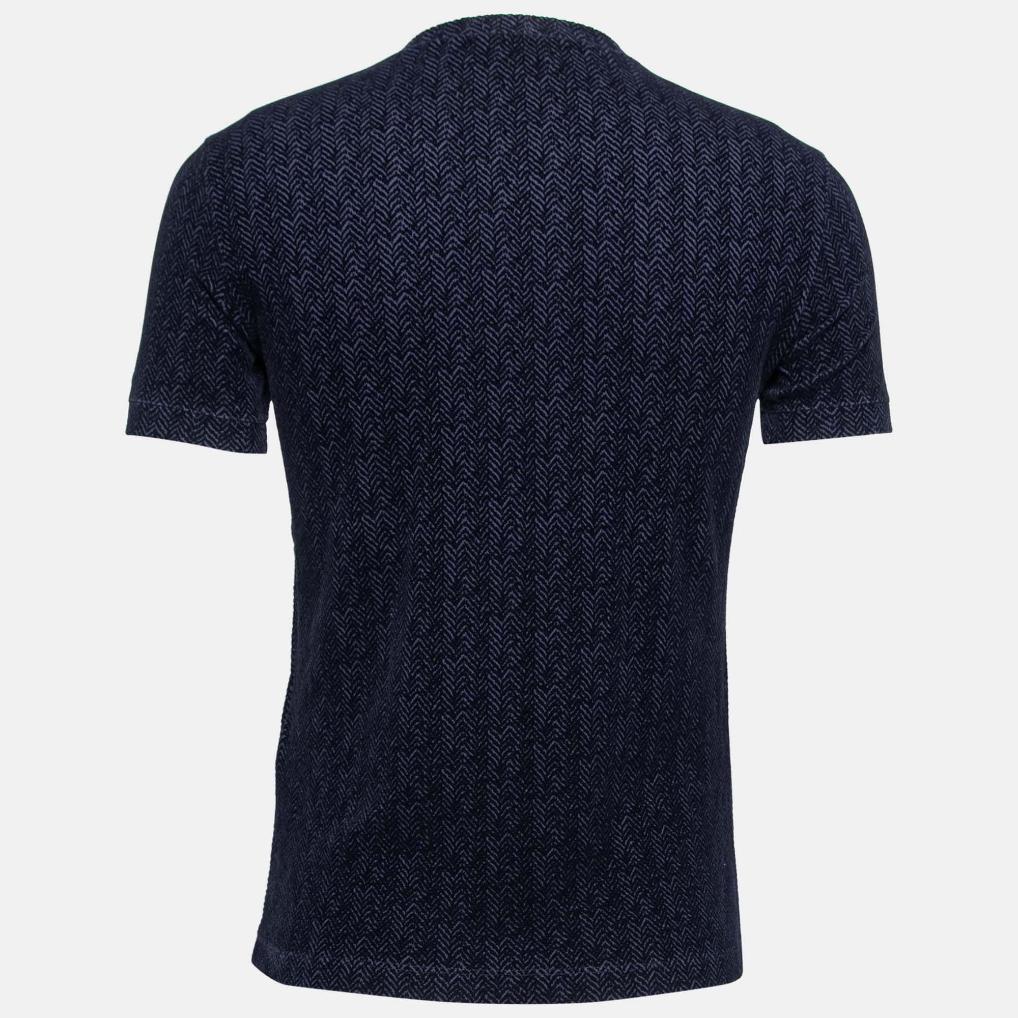 

Giorgio Armani Navy Blue Patterned Devore Round Neck T-Shirt