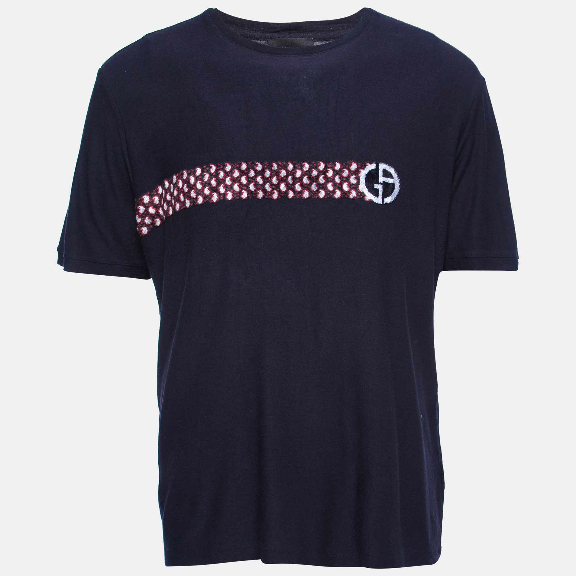

Giorgio Armani Navy Blue Flocked Logo Detail Knit T-Shirt 3XL