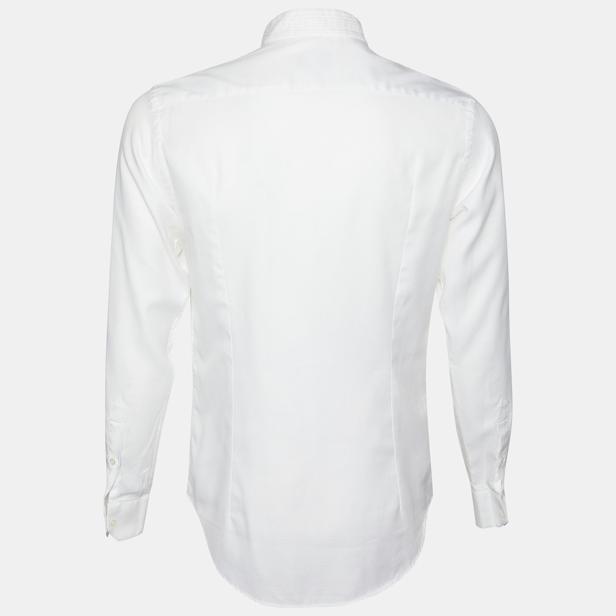 

Giorgio Armani White Cotton Jacquard Stand Collar Shirt, Yellow
