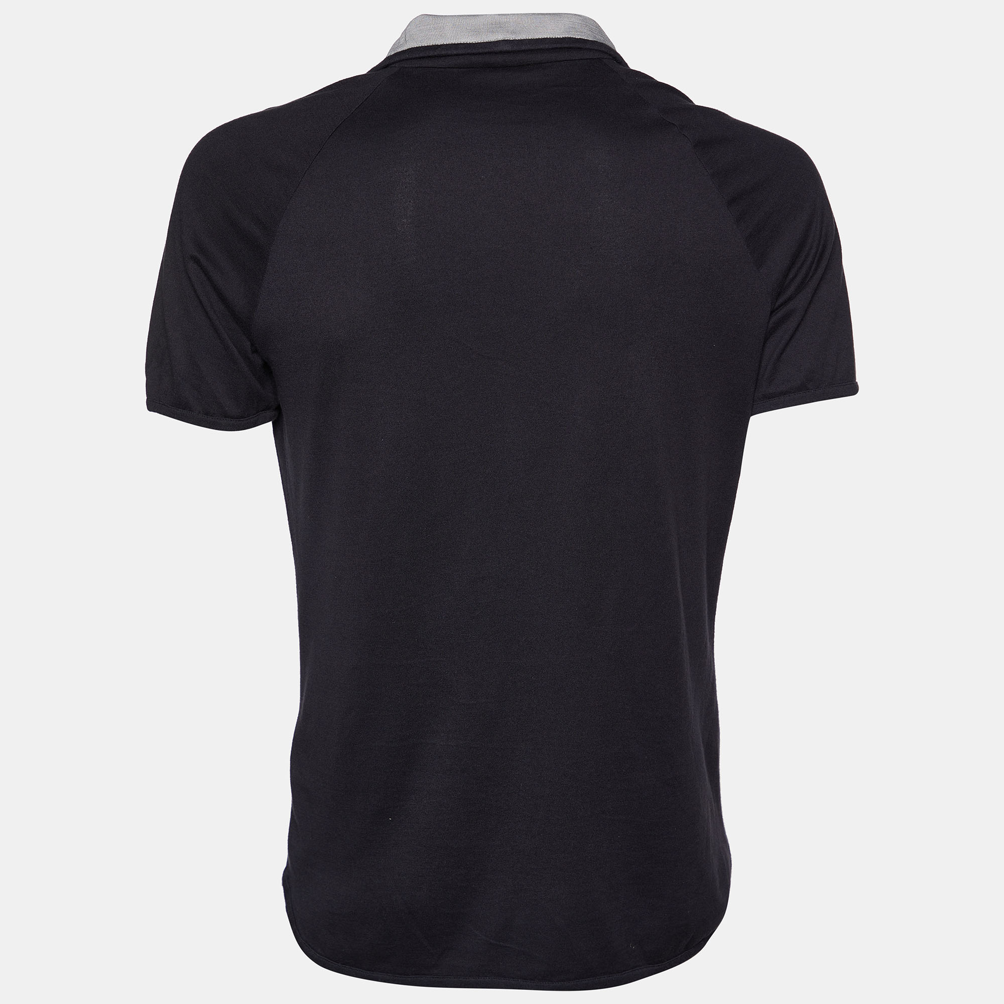 

Giorgio Armani Black Cotton Knit Contrast Collar Detail T-Shirt