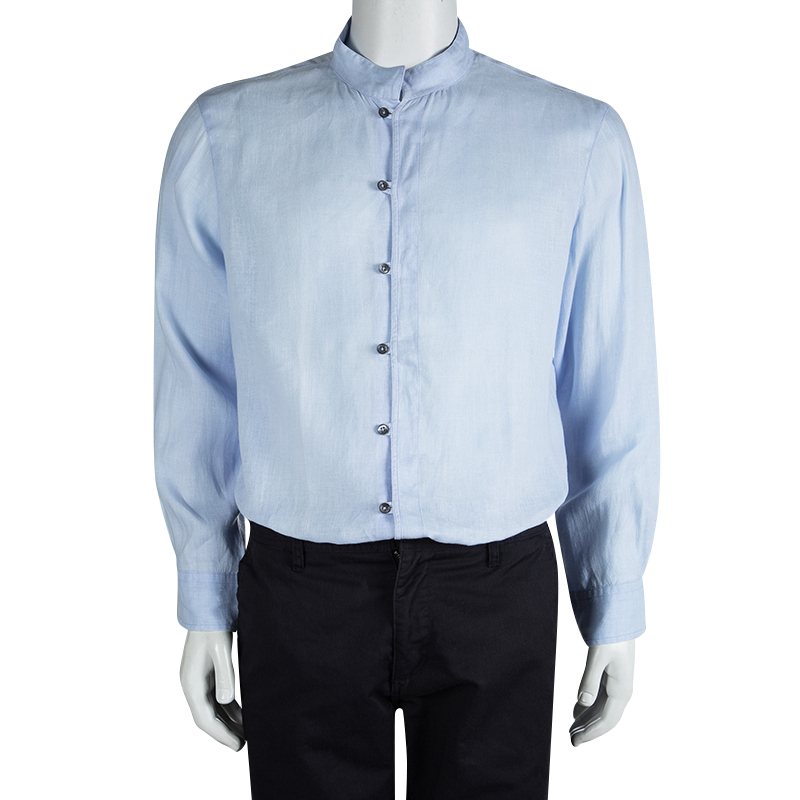 

Giorgio Armani Powder Blue Linen Mandarin Collar Shirt