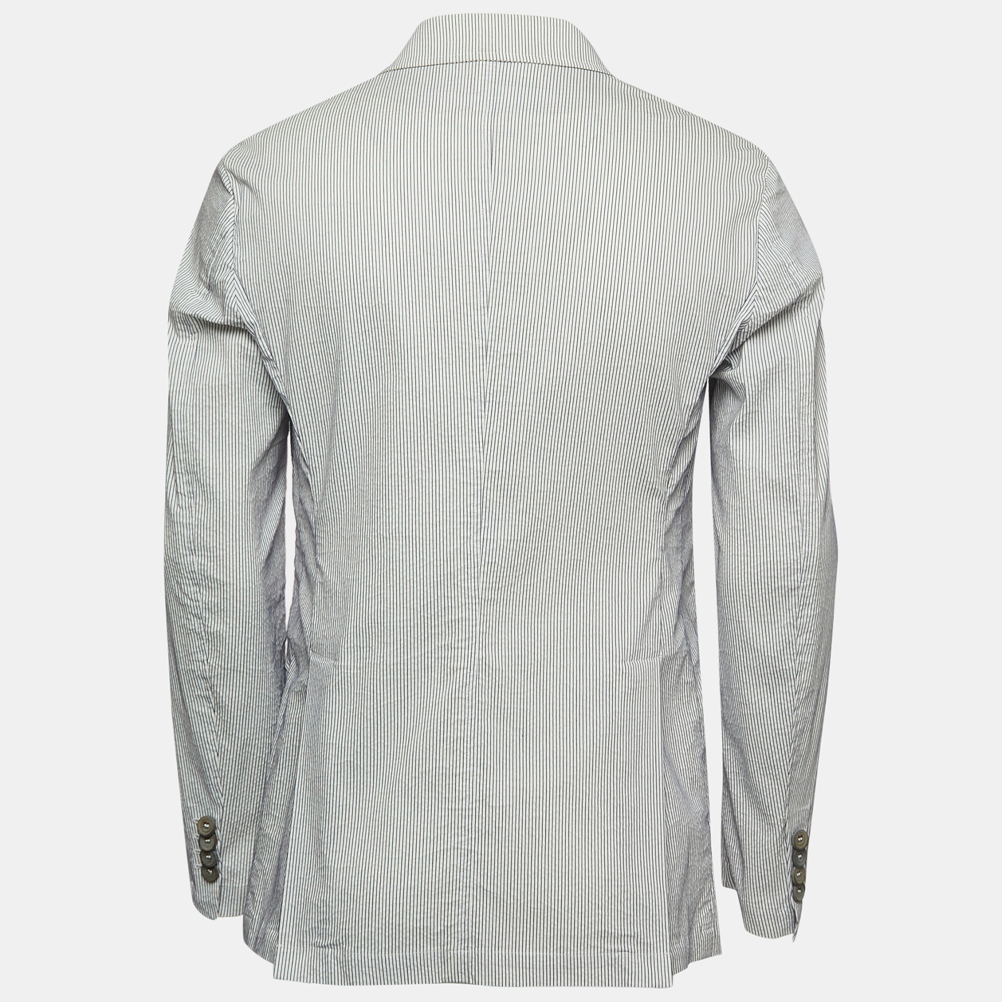 

Giorgio Armani White Striped Cotton Blend Double Breasted Blazer