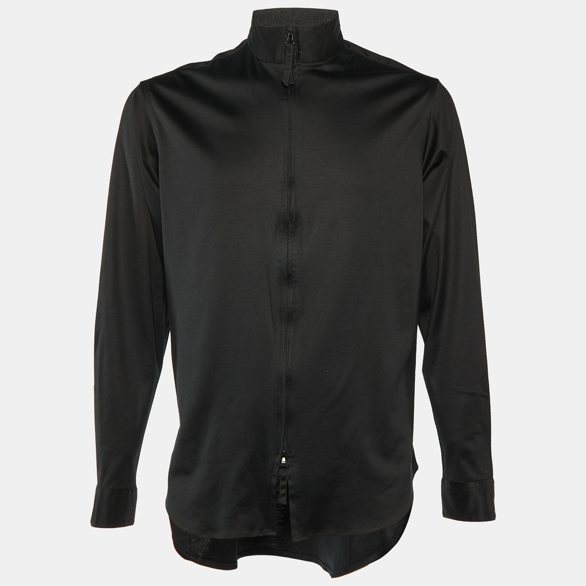 Pre-owned Giorgio Armani Black Cotton Knit Conrast Detail Zip Front Jacket Xxs