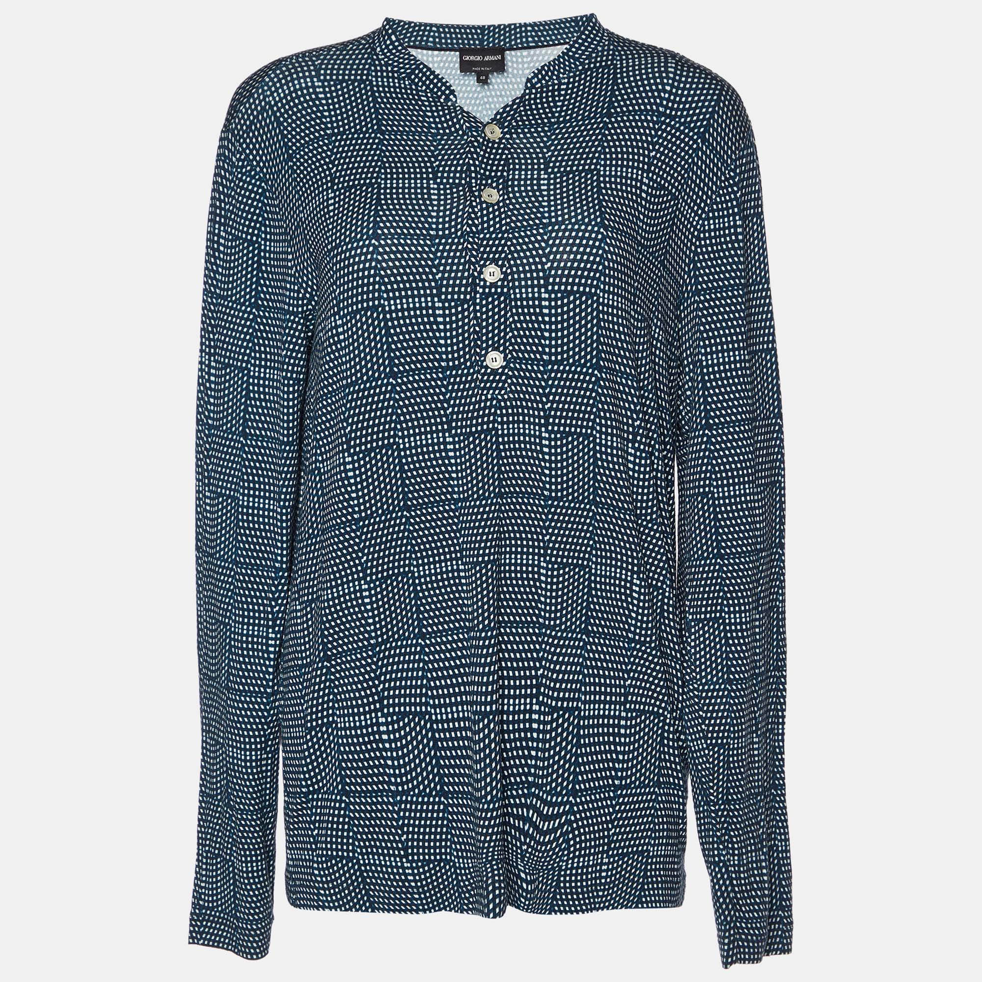 

Giorgio Armani Blue Checked Knit Long Sleeve T-Shirt M