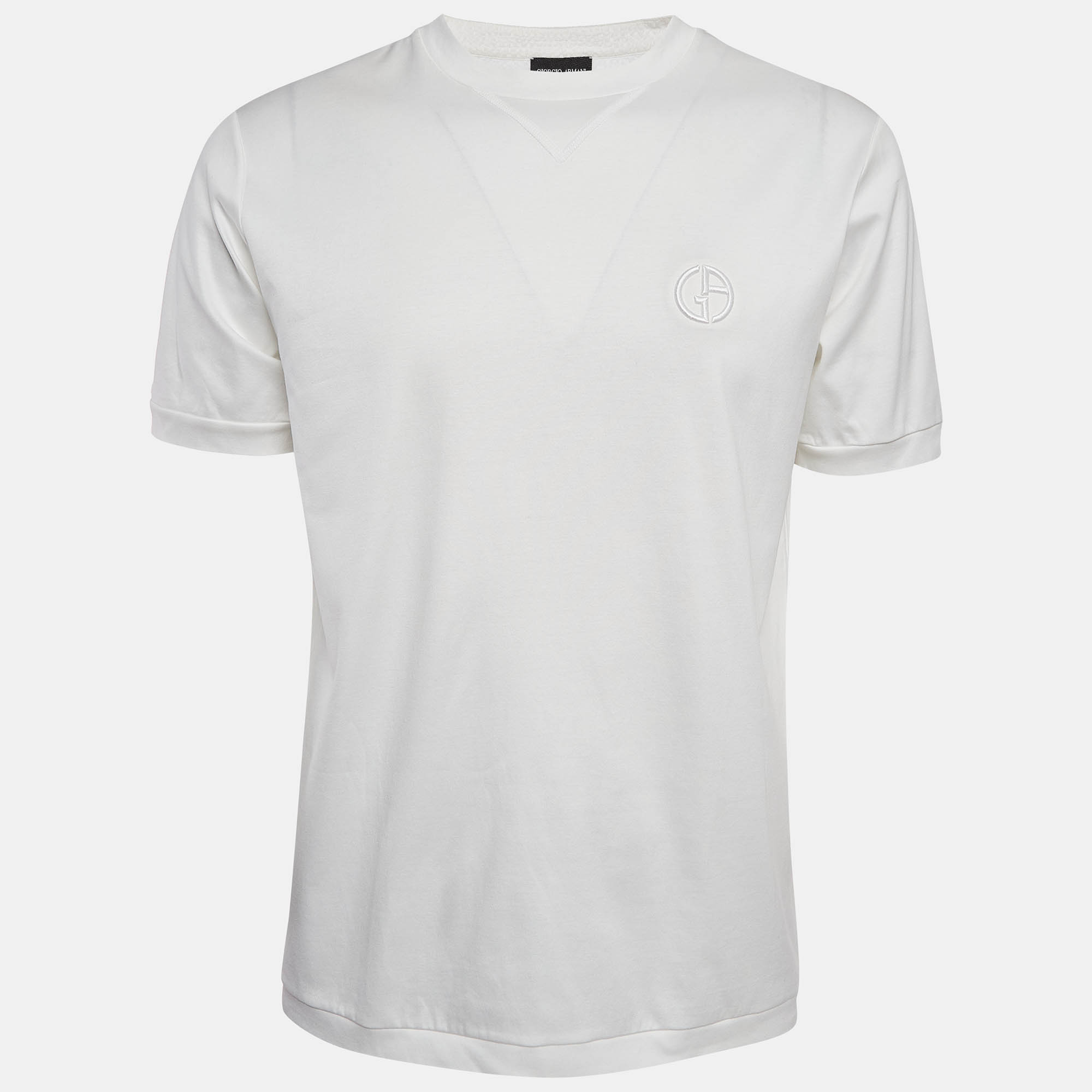 

Giorgio Armani White Logo Embroidered Jersey T-Shirt M