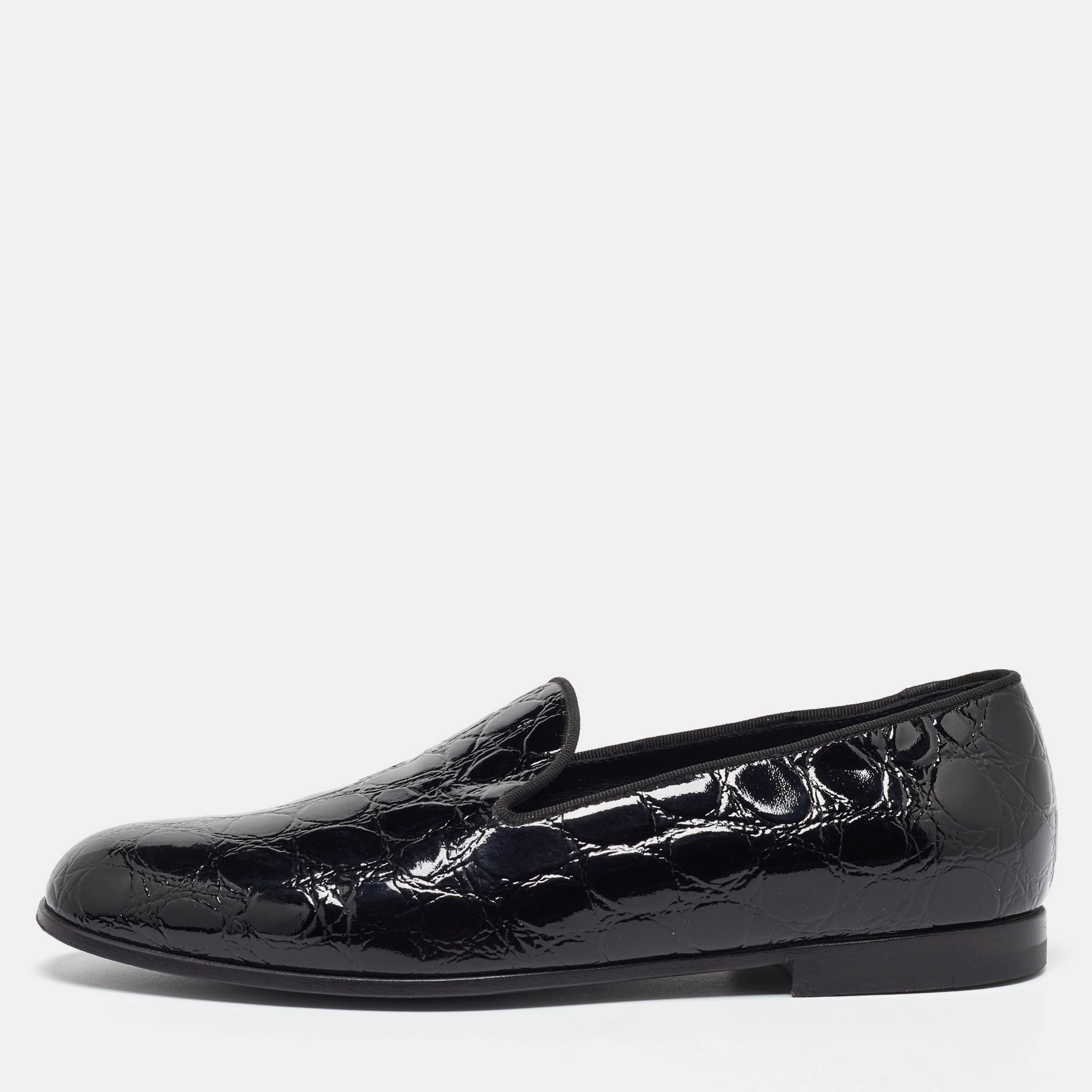 

Giorgio Armani Black Croc Embossed Patent Leather Loafers Size