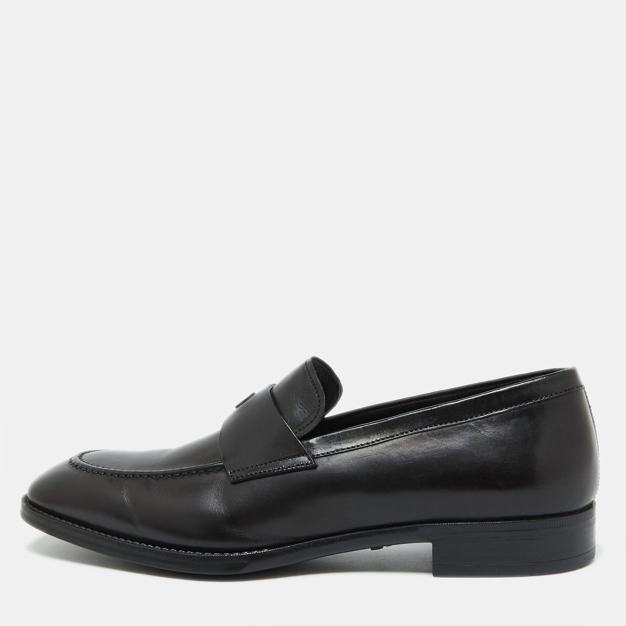 

Giorgio Armani Black Leather Logo Slip On Loafers Size 38