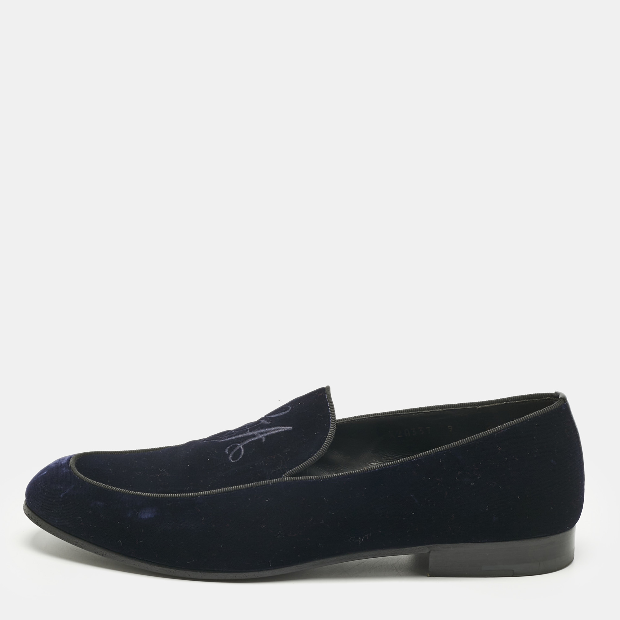 

Giorgio Armani Navy Blue Velvet Embroidered Logo Slip On Loafers Size 43
