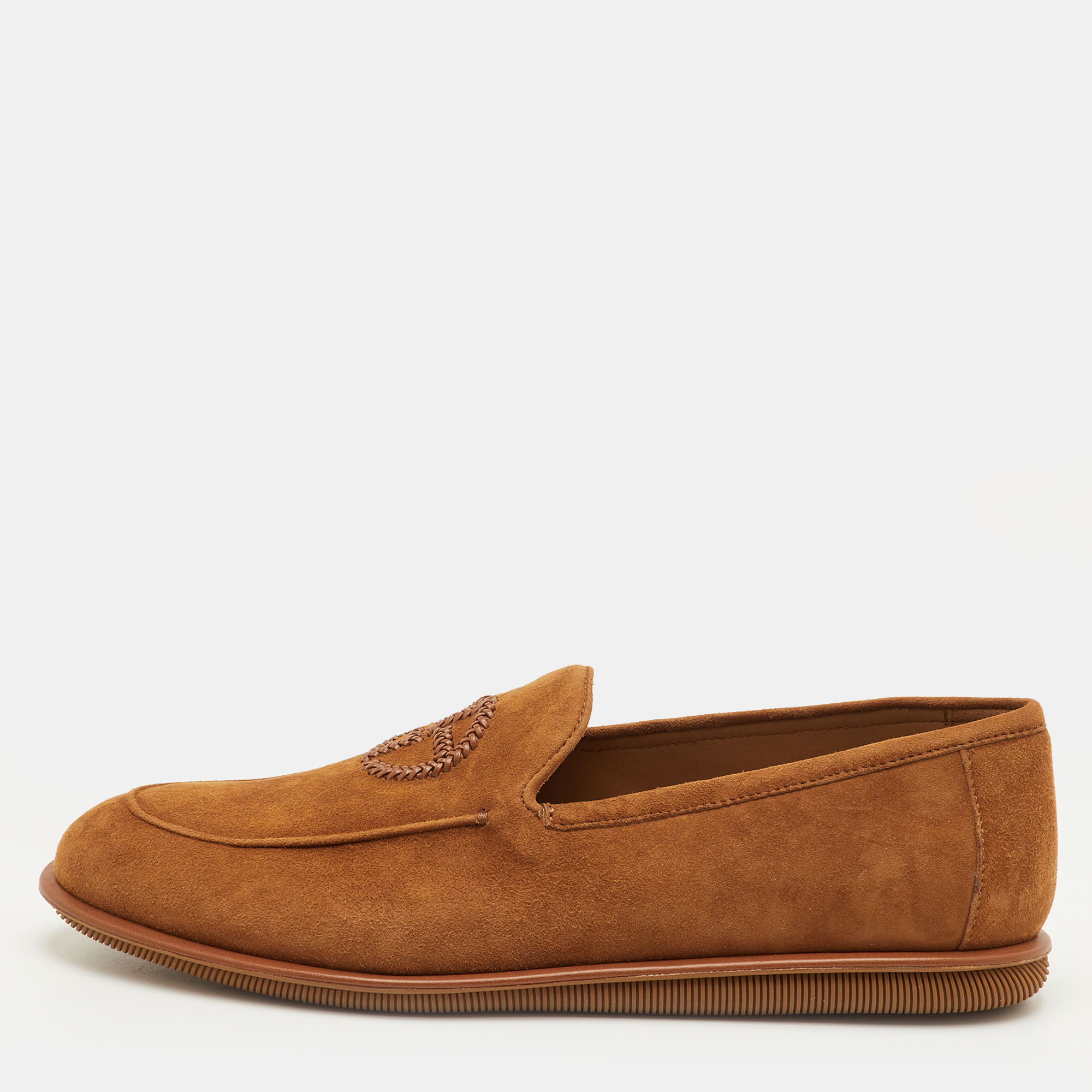 

Giorgio Armani Embroidered Logo Size 41 Brown Suede Slip On Loafers