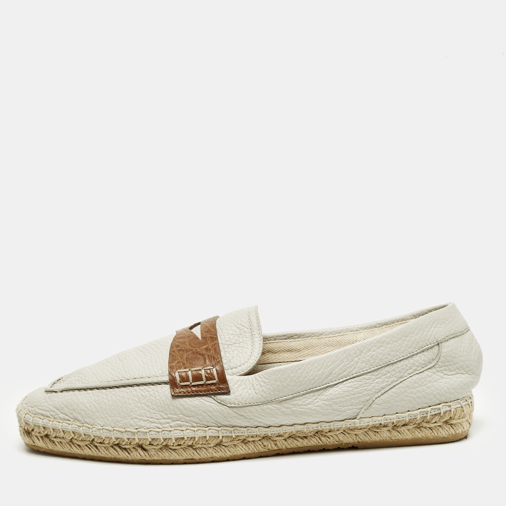 

Giorgio Armani Size 44 Grey Croc Embossed Leather and Leather Loafers