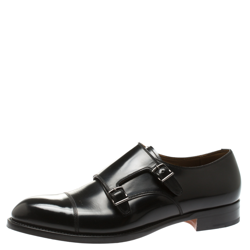 Giorgio Armani Black Leather Monk Strap Oxfords Size 44