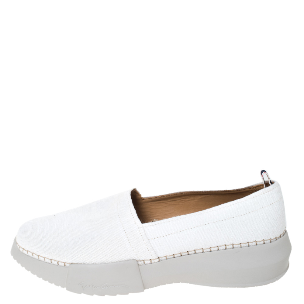 

Giorgio Armani White Canvas Platform Slip On Loafers Size