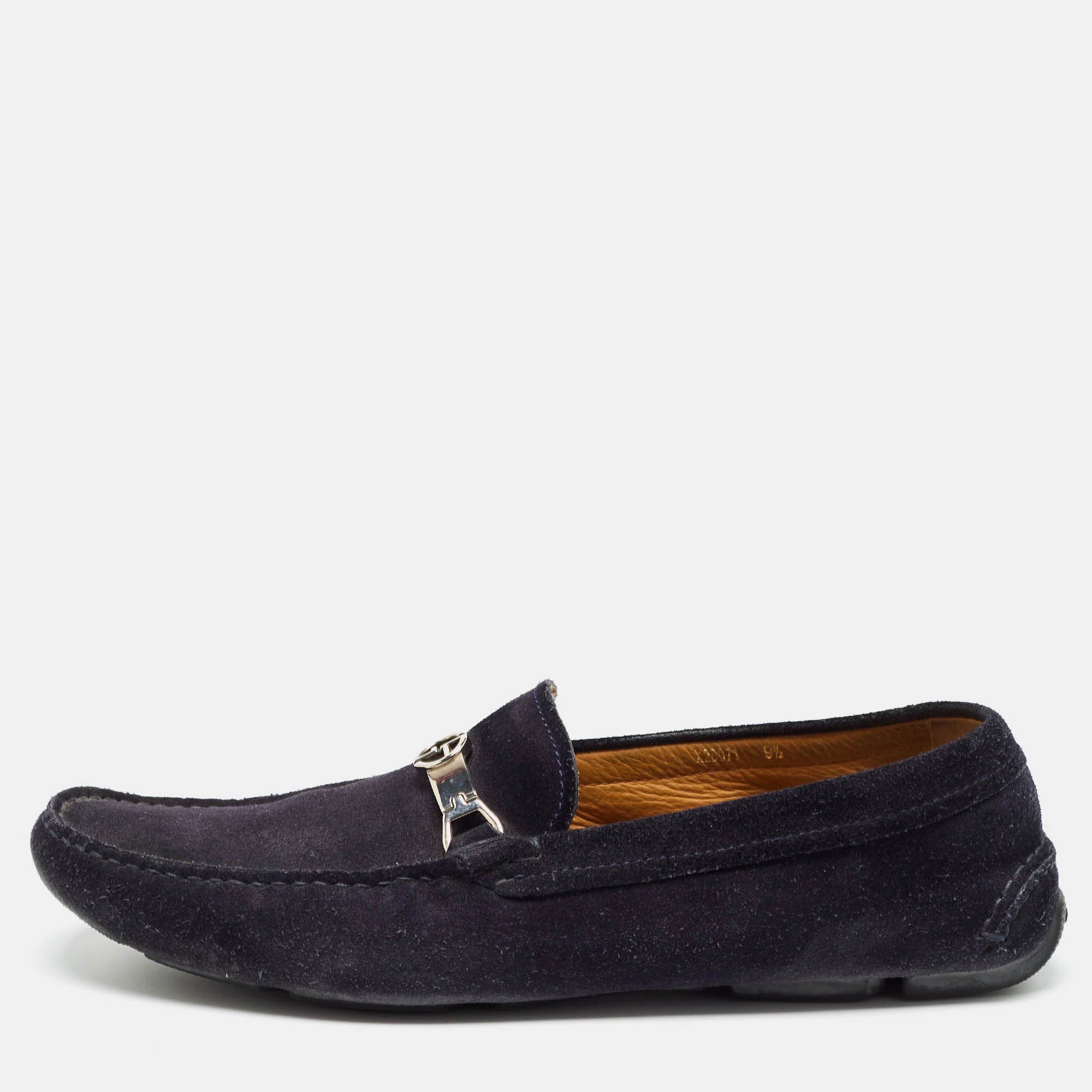 Pre-owned Giorgio Armani Navy Blue Suede Slip On Loafers Size 43.5