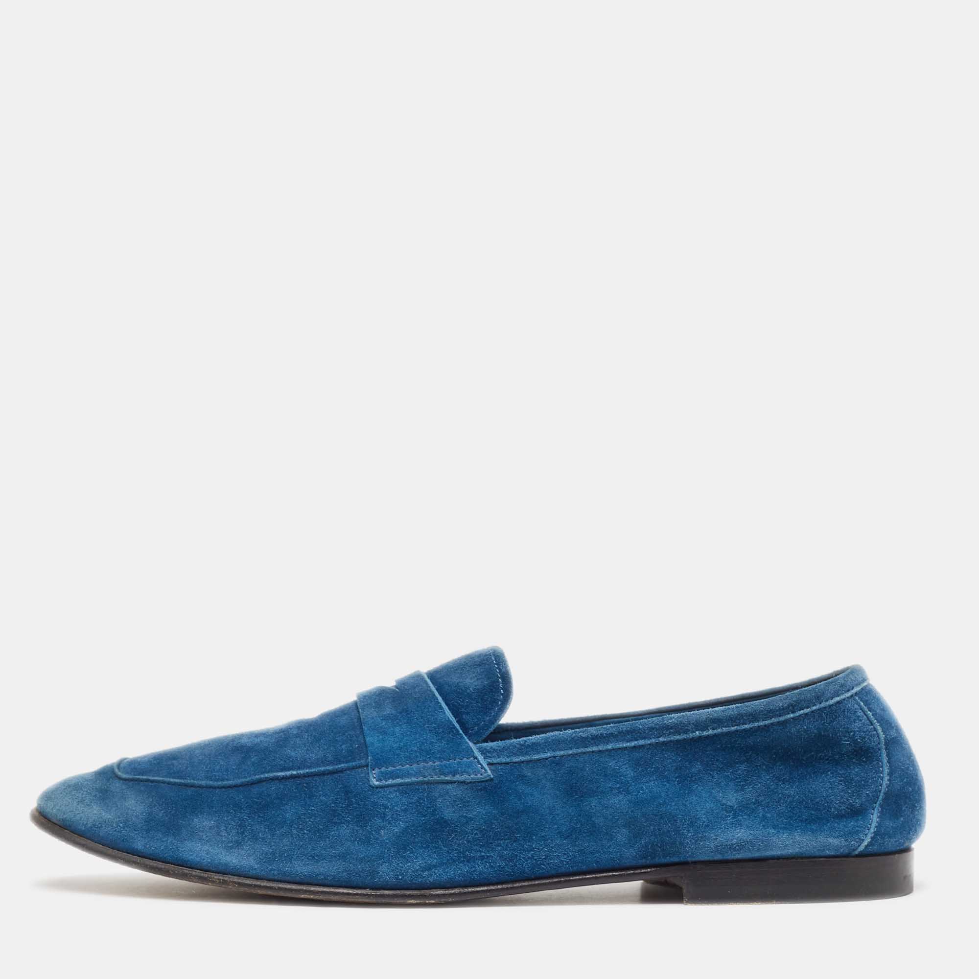 

Giorgio Armani Blue Suede Penny Slip On Loafers Size