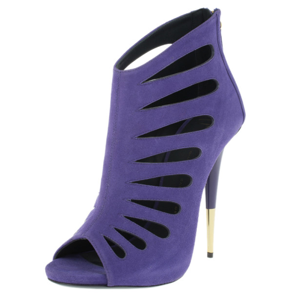 Pre Owned Giuseppe Zanotti Purple Suede Cutout Booties Size 40
