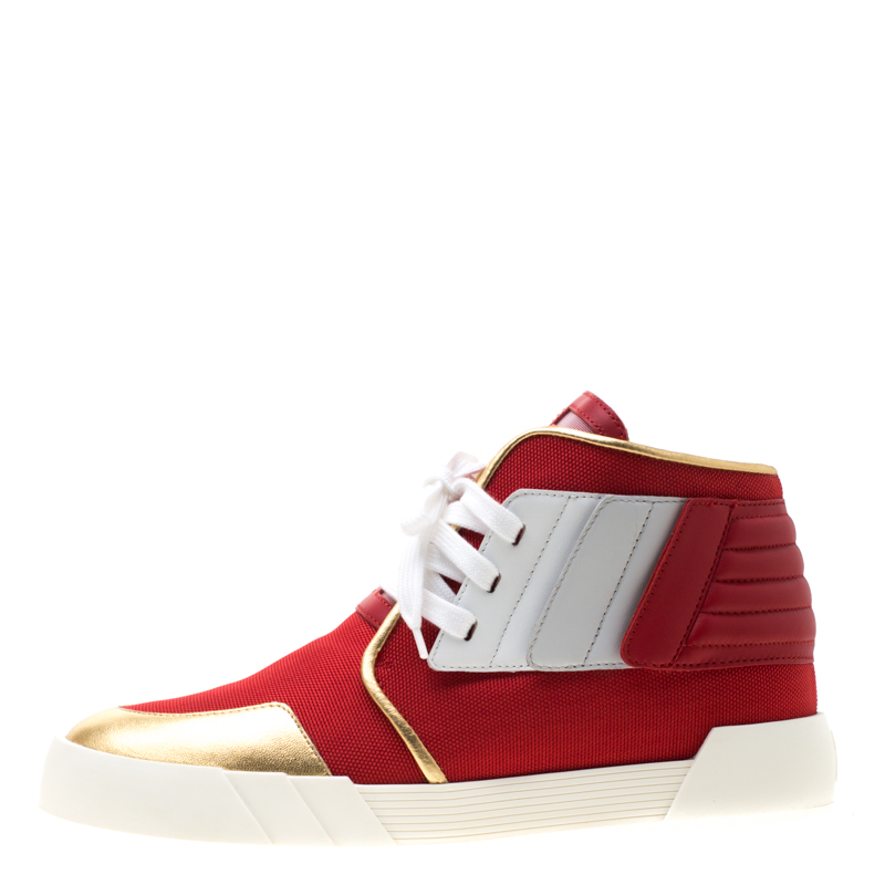 

Giuseppe Zanotti Red Canvas And Tricolor Leather Foxy London High Top Sneakers Size