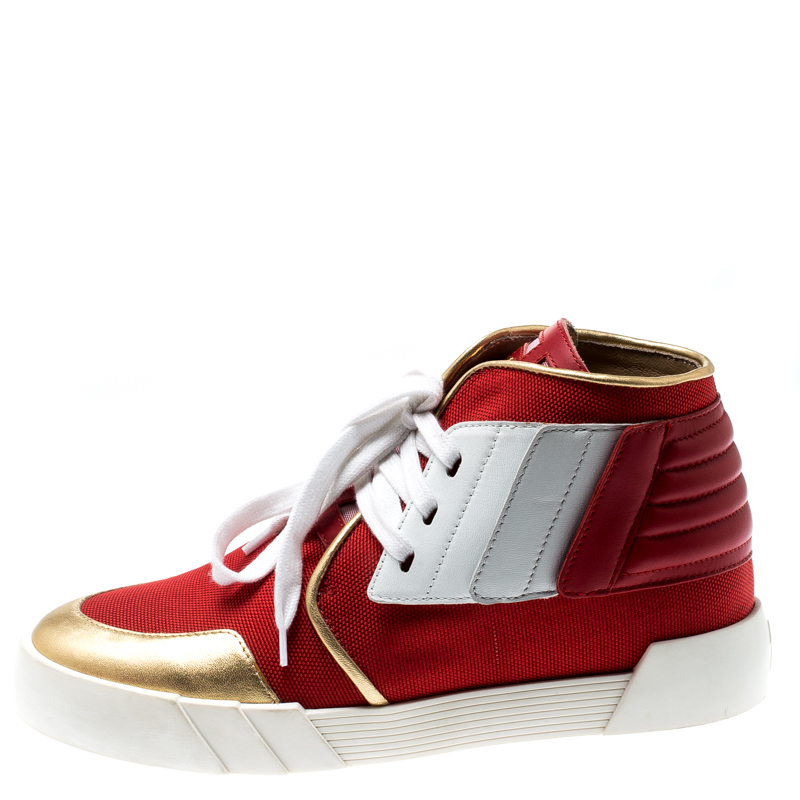 

Giuseppe Zanotti Red Canvas And Tricolor Leather Foxy London High Top Sneakers Size